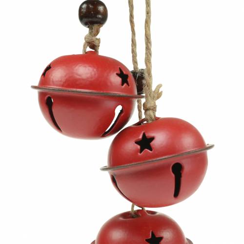 Floristik24 Campanelli con stella sul nastro da appendere rosso L30cm 2 pezzi