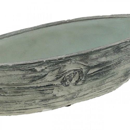 Floristik24 Ciotola per piante ovale in cemento a forma di barca in legno 37×11,5 cm H10 cm