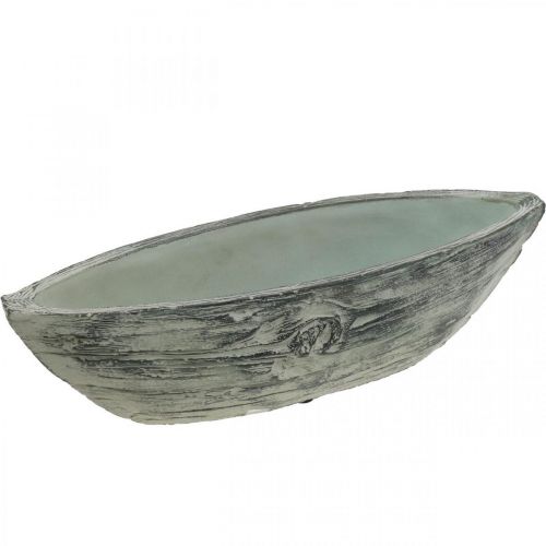 Floristik24 Ciotola per piante ovale in cemento a forma di barca in legno 37×11,5 cm H10 cm