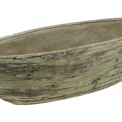 Floristik24 Vaso per fioriera ovale in cemento aspetto legno marrone chiaro 37 × 11,5 cm H10 cm