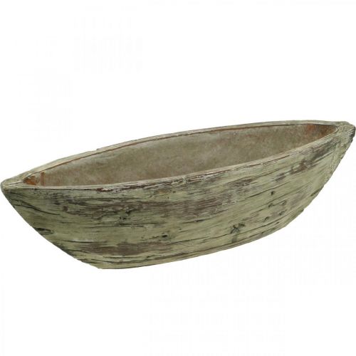 Floristik24 Vaso per fioriera ovale in cemento aspetto legno marrone chiaro 37 × 11,5 cm H10 cm