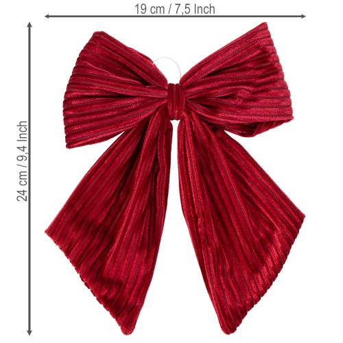 Fiocco in velluto a coste rosso per decorazioni natalizie da appendere, 24 cm, 2 pezzi | Floristik24.it