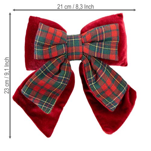 Floristik24 Fiocco in velluto scozzese rosso per interni 21×23 cm