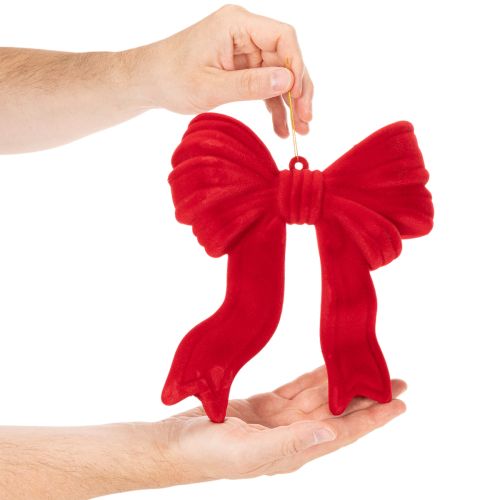 Fiocco decorativo rosso da appendere, decorazione natalizia floccata, 22 cm | Floristik24.it