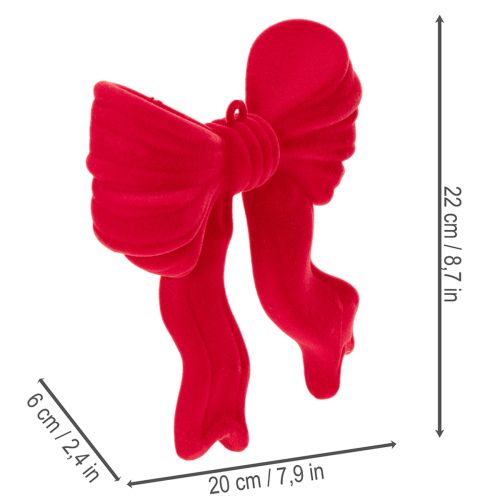 Fiocco decorativo rosso da appendere, decorazione natalizia floccata, 22 cm | Floristik24.it