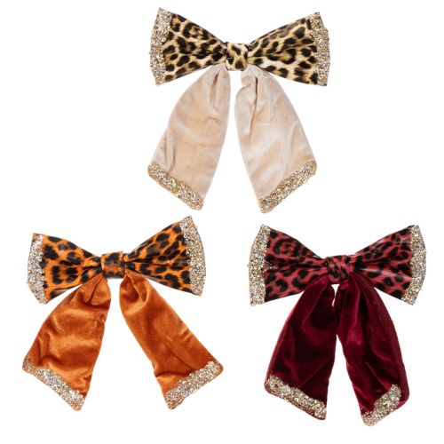 Fiocco decorativo con stampa animalier leopardata, 20 cm, 3 pezzi