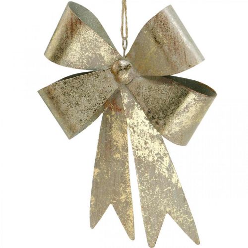 Prodotto Fiocco da appendere, decorazioni per l&#39;albero di Natale, decorazioni in metallo dorato, aspetto antico H23cm L16cm