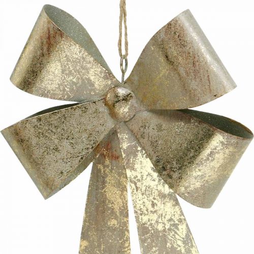 Prodotto Fiocco da appendere, decorazioni per l&#39;albero di Natale, decorazioni in metallo dorato, aspetto antico H23cm L16cm