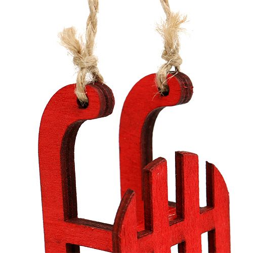 Floristik24 Slitta per appendere legno rosso 9 cm 12 pezzi