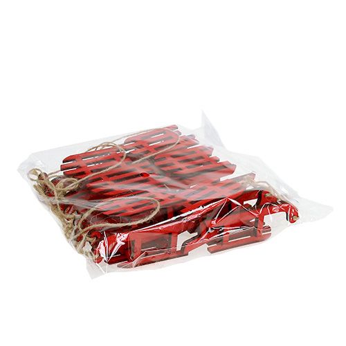 Floristik24 Slitta per appendere legno rosso 9 cm 12 pezzi