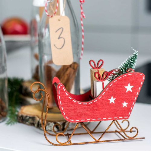 Floristik24 Slitta in legno rosso 15,5 cm x 15 cm x 6 cm