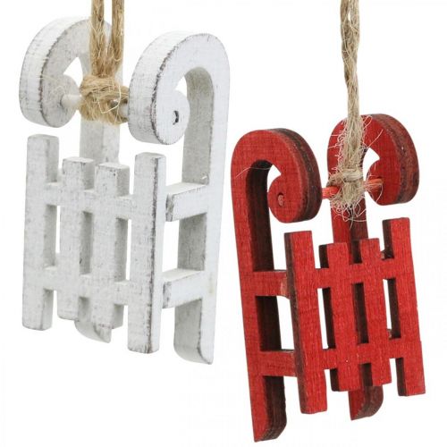 Floristik24 Slitta decorativa da appendere, addobbi albero di Natale, addobbi invernali bianco/rosso L4.5cm 12pz