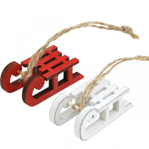 Floristik24 Slitta decorativa da appendere, addobbi albero di Natale, addobbi invernali bianco/rosso L4.5cm 12pz