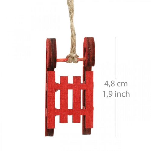 Slitta decorativa da appendere, addobbi albero di Natale, addobbi invernali bianco/rosso L4.5cm 12pz