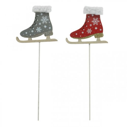 Floristik24 Tappi decorativi per pattini da ghiaccio, decorazioni natalizie, tasselli in legno grigio, rosso L32cm 8 pezzi