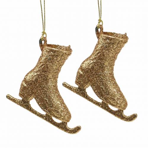 Floristik24 Decorazione per albero di Natale pattini da ghiaccio oro, glitter 8 cm 12 pezzi