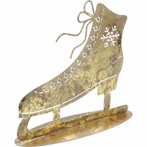 Pattino da ghiaccio in metallo, decorazione invernale, pattino da ghiaccio decorativo, aspetto antico dorato natalizio H22.5cm