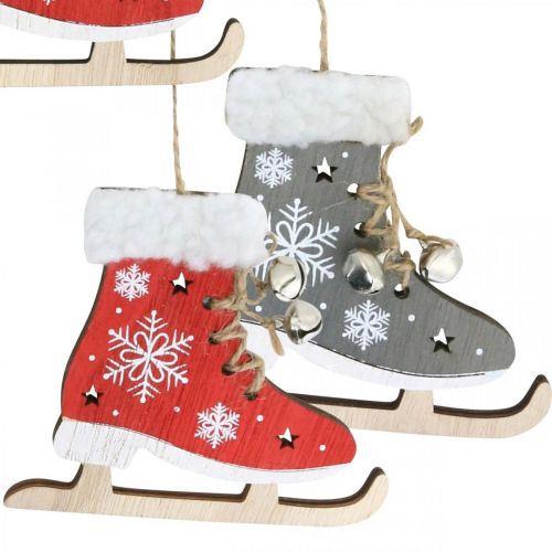 Floristik24 Coppia di pattini da ghiaccio da appendere, decorazione invernale, ciondolo natalizio, decorazione in legno rosso/grigio L50cm 4pz