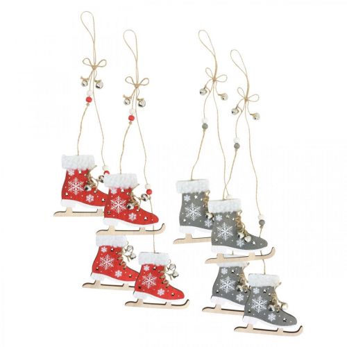 Floristik24 Coppia di pattini da ghiaccio da appendere, decorazione invernale, ciondolo natalizio, decorazione in legno rosso/grigio L50cm 4pz