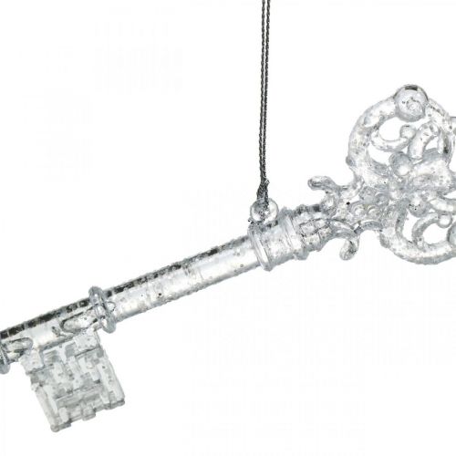 Floristik24 Chiave decorazione albero di Natale, Avvento, ciondolo albero con glitter trasparente/argento L14.5cm plastica 12pz
