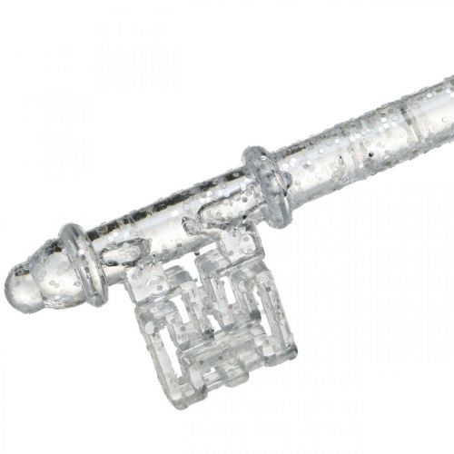 Floristik24 Chiave decorazione albero di Natale, Avvento, ciondolo albero con glitter trasparente/argento L14.5cm plastica 12pz