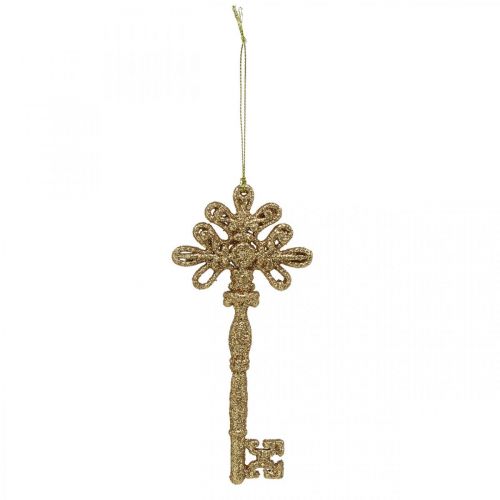 Floristik24 Chiave per decorazioni, decorazioni natalizie con glitter, decorazioni per alberi di Natale dorate H15,5 cm 12 pezzi