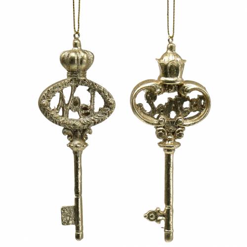 Floristik24 Chiave per decorazione albero di Natale con mica oro 13 cm 2 pezzi