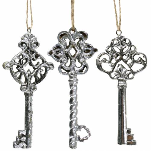 Prodotto Chiave decorativa per appendere argento antico 10 cm 3 pz