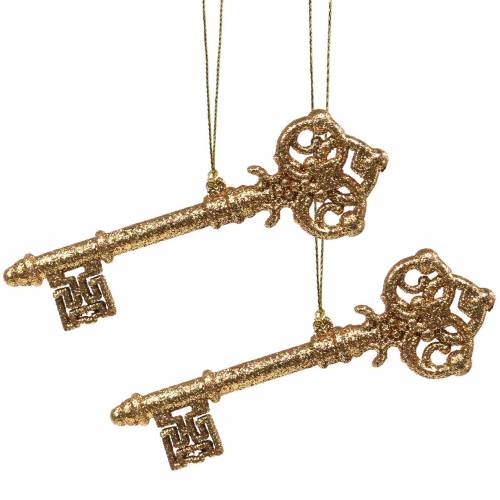 Floristik24 Decorazioni per alberi di Natale chiave oro, glitter 14,5 cm 12 pezzi
