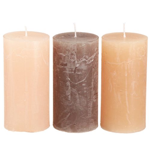 Floristik24 Candele a colonna strette in marrone 3 colori 50x100mm 12 pz