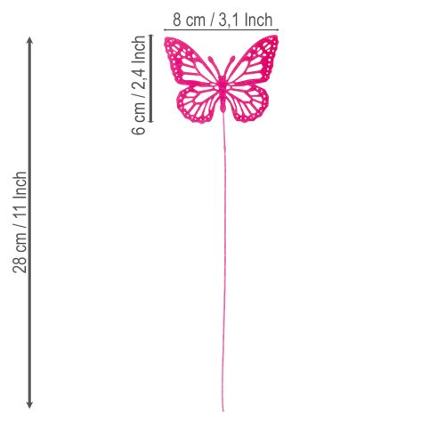 Prodotto Farfalle decorative su steli come delicati accenti per tavoli e fioriere, 8 cm, 18 pezzi