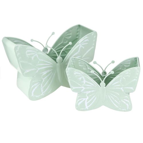 Prodotto Vaso da fiori in metallo a forma di farfalla verde 22,5/30 cm, set da 2