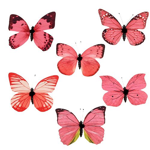 Floristik24 Farfalla rosa su clip 11 cm 6 pezzi