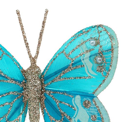Floristik24 Farfalle decorative turchesi con glitter 7cm 4 pezzi