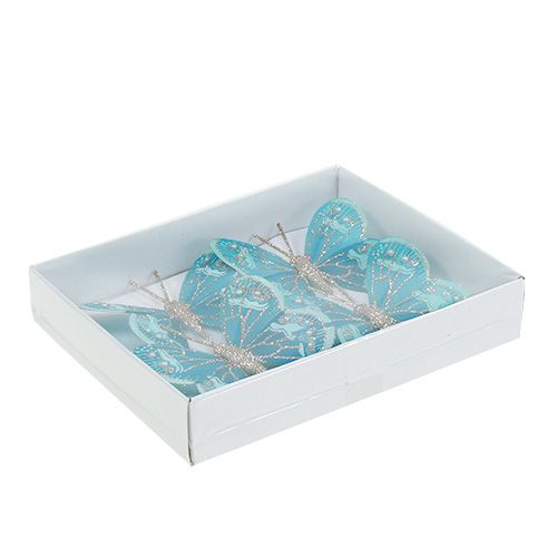 Floristik24 Farfalle decorative turchesi con glitter 7cm 4 pezzi