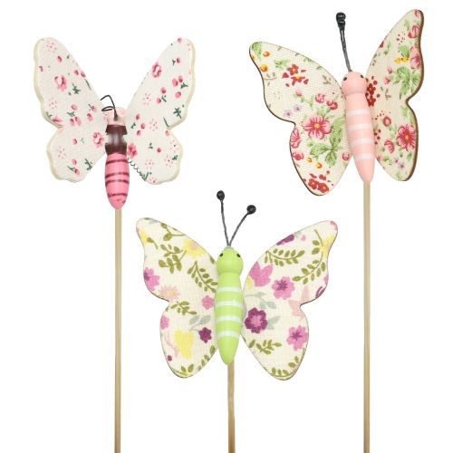 Floristik24 Farfalla su bastoncino di legno 5,5 cm - 7 cm 18 pz