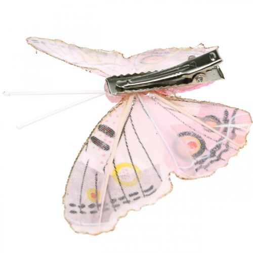 Floristik24 Farfalle decorative con clip, farfalle di piume rosa 4,5-8 cm 10p