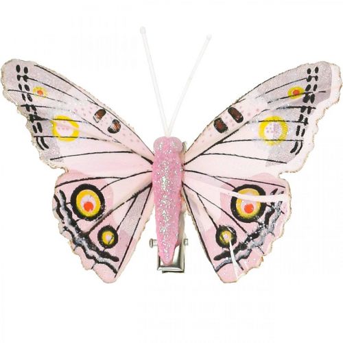 Floristik24 Farfalle decorative con clip, farfalle di piume rosa 4,5-8 cm 10p