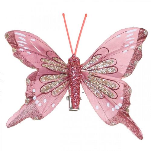 Floristik24 Farfalle decorative con clip, farfalle di piume rosa 4,5–8 cm 10 pezzi