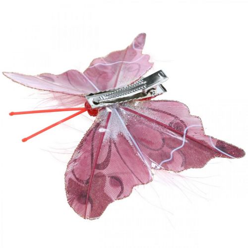 Floristik24 Farfalle decorative con clip, farfalle di piume rosa 4,5–8 cm 10 pezzi
