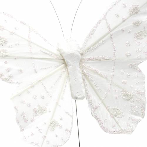 Floristik24 Farfalla piuma su filo bianco con glitter 10cm 12 pezzi