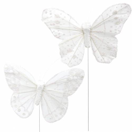 Floristik24 Farfalla piuma su filo bianco con glitter 10cm 12 pezzi