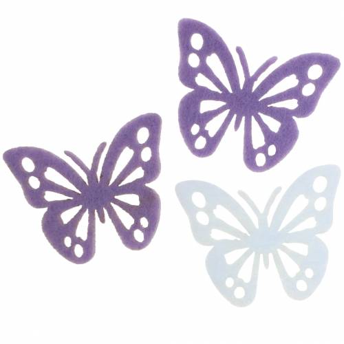 Farfalla in feltro decoro tavola viola bianco assortita 3,5x4,5cm 54 pezzi