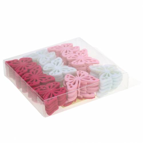 Floristik24 Decorazione da tavolo farfalla in feltro rosa bianco rosa assortito 3.5x4.5cm 54p