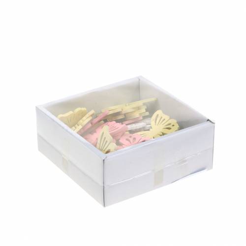 Floristik24 Farfalla sparsa bianca, gialla, rosa assortita in legno 5cm 40p