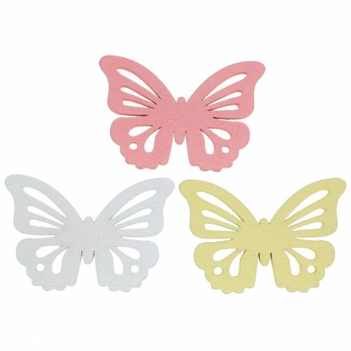 Floristik24 Farfalla sparsa bianca, gialla, rosa assortita in legno 5cm 40p