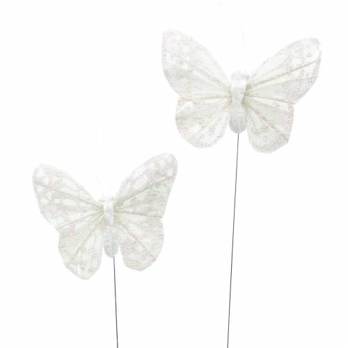 Floristik24 Farfalla piuma con filo bianco, glitter 5cm 24 pezzi