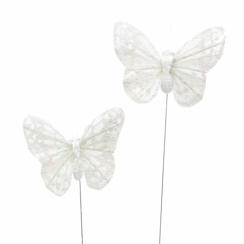 Floristik24 Farfalla piuma con filo bianco, glitter 5 cm 24 pz