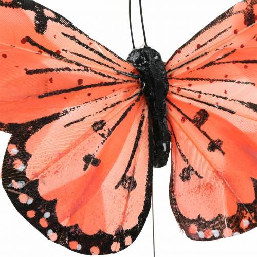 Floristik24 Farfalla piuma con filo color salmone e viola 10cm 12 p