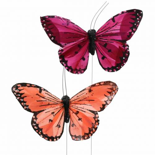 Floristik24 Farfalla piuma con filo color salmone e viola 10cm 12 p